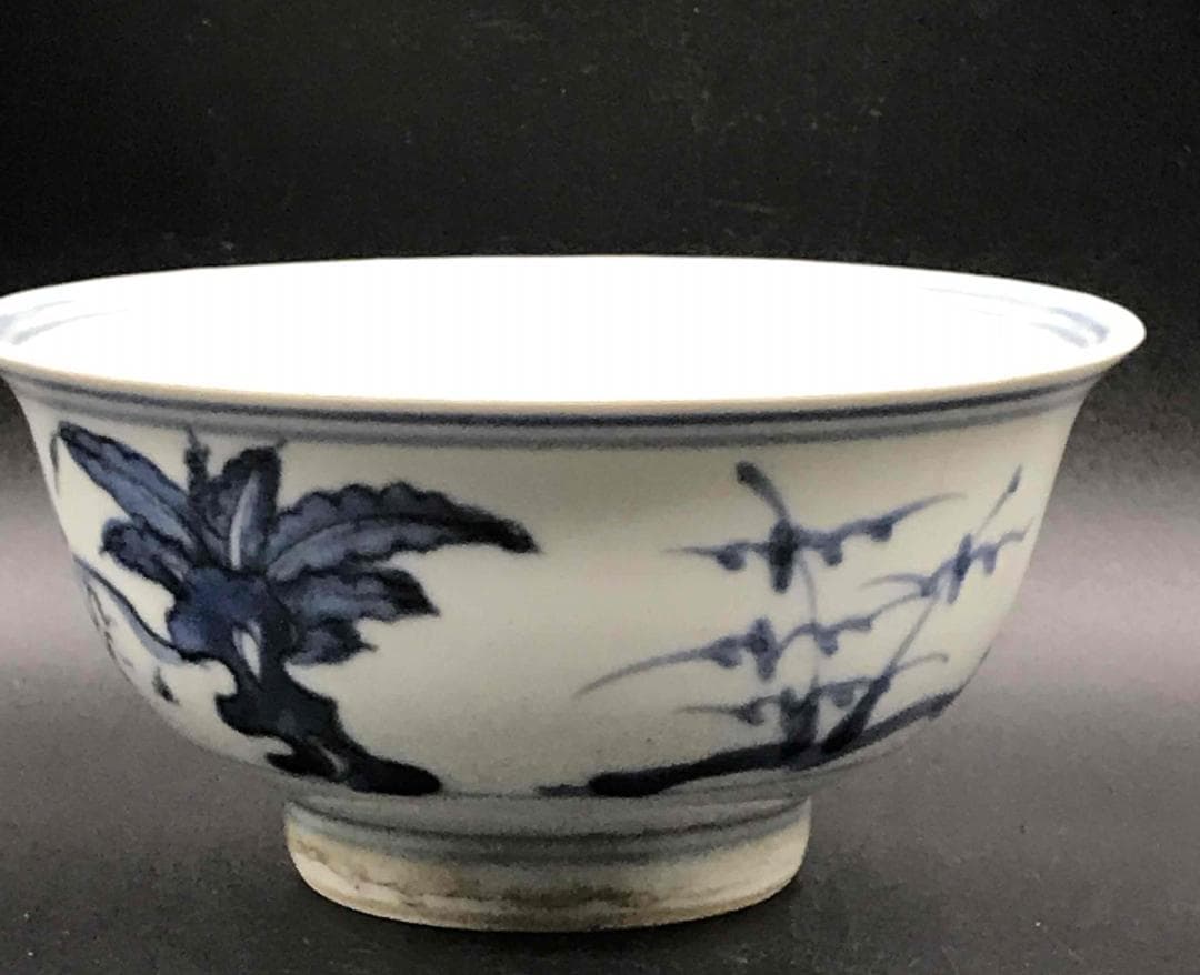 中国古美術　明天啓時代　【天啓年製】在銘　青花人物紋茶碗　古染付(D-34)