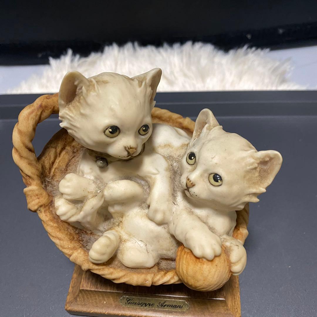 希少⁉️フローレンス ジョゼッペ アルマーニ　子猫とバスケットの彫刻ヴィンテージ