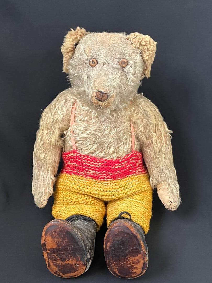 アンティークヴィンテージ英国製テディベア 革靴ぬいぐるみベアくまドール