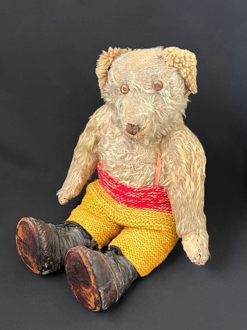 アンティークヴィンテージ英国製テディベア 革靴ぬいぐるみベアくまドール