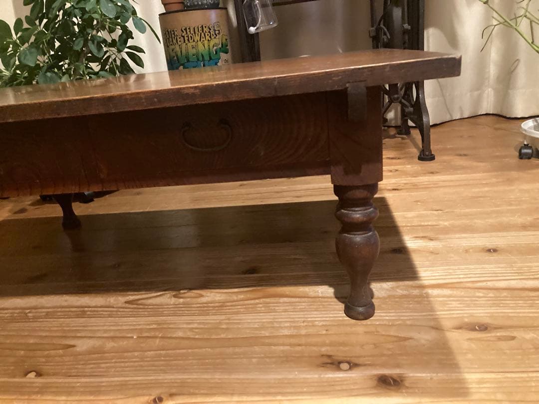 昭和レトロ　ろくろ脚木製文机　ローテーブル　18