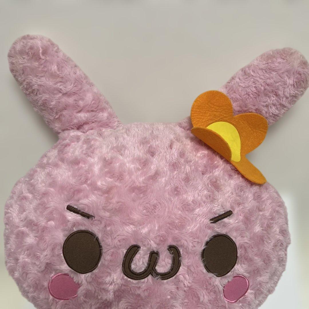かおもじん　うさみみ＆ねこみみ　メガBIGぬいぐるみ　うさぎ　ぬいぐるみ　ピンク