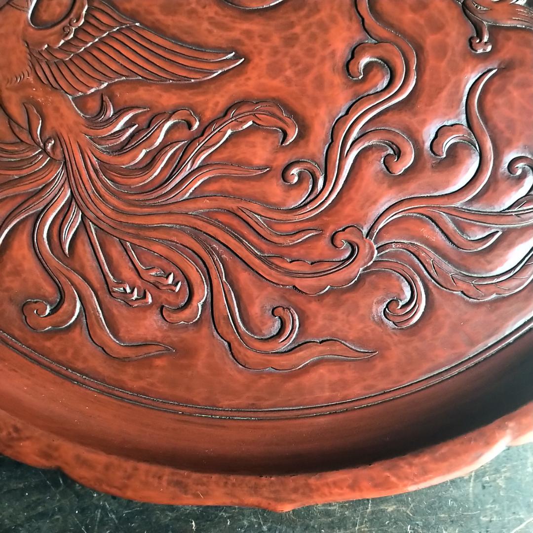 最高級 博古堂　48㎝ 超大型 　鳳凰・古鏡モチーフ　丸盆・丸皿