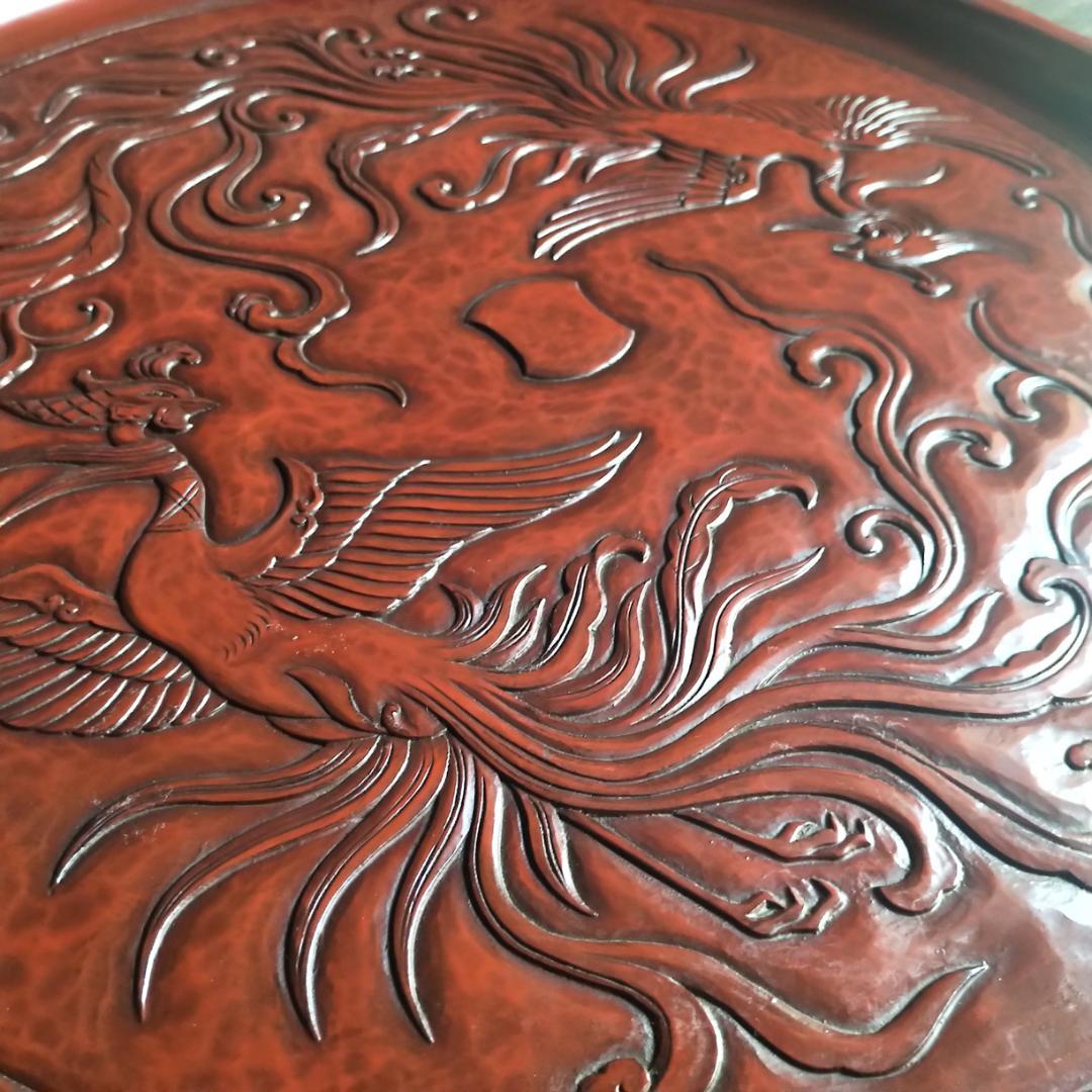 最高級 博古堂　48㎝ 超大型 　鳳凰・古鏡モチーフ　丸盆・丸皿