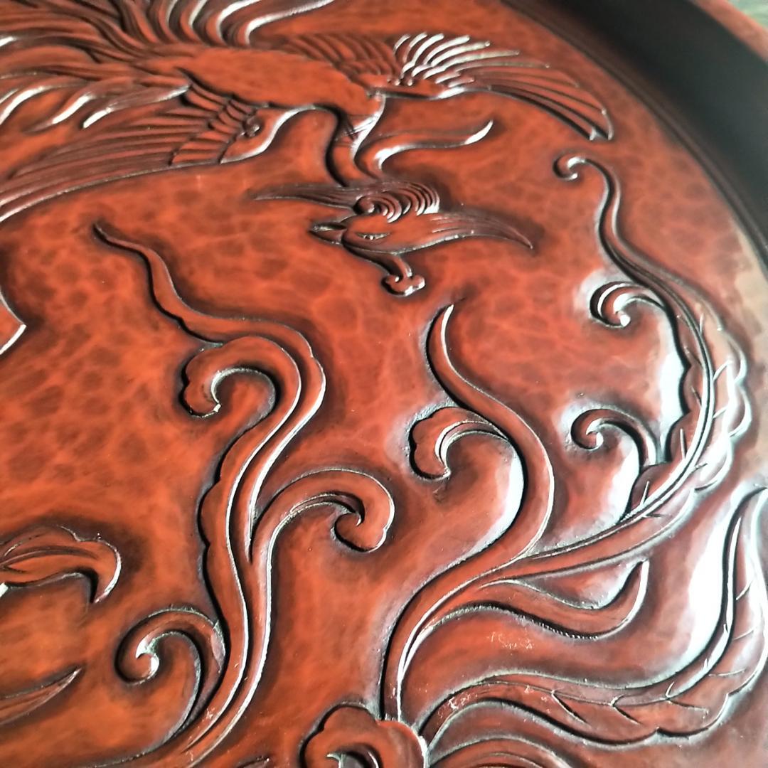 最高級 博古堂　48㎝ 超大型 　鳳凰・古鏡モチーフ　丸盆・丸皿