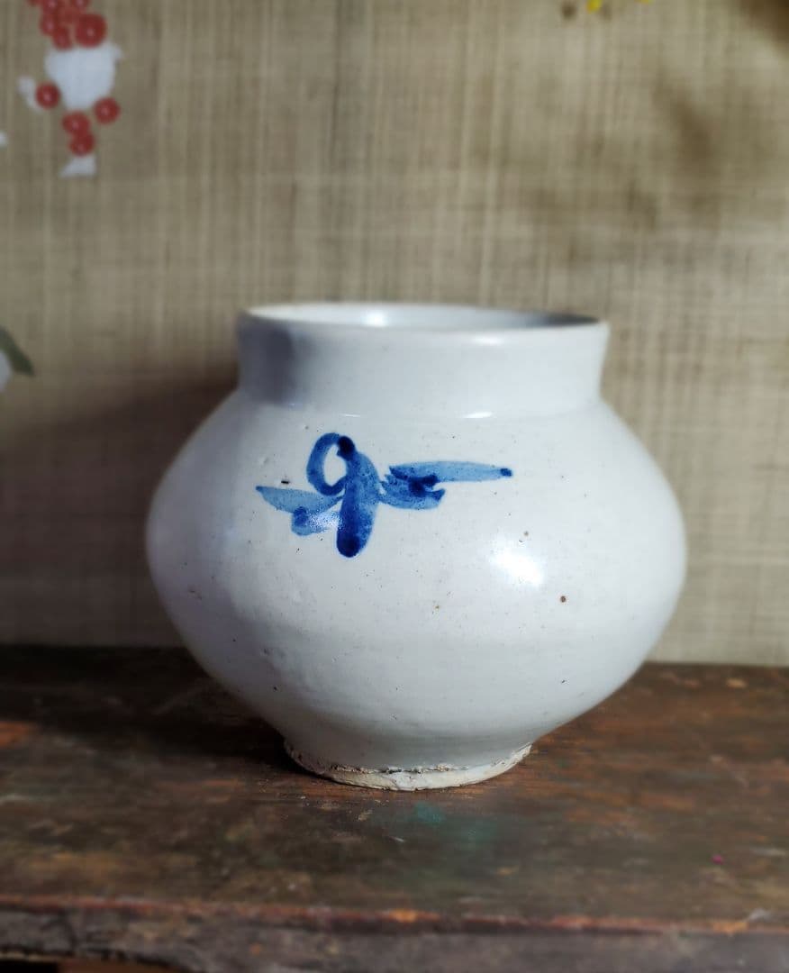 李朝 古美術 青華白磁 花文壺