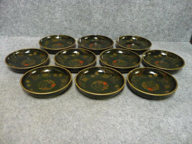 金縁 蒔絵 菊に小鳥 銘々皿 10枚 [B31532]