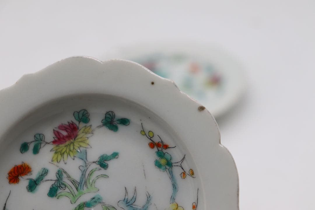 中国　清時代　粉彩花卉紋　花口小皿4点　送料込み0627