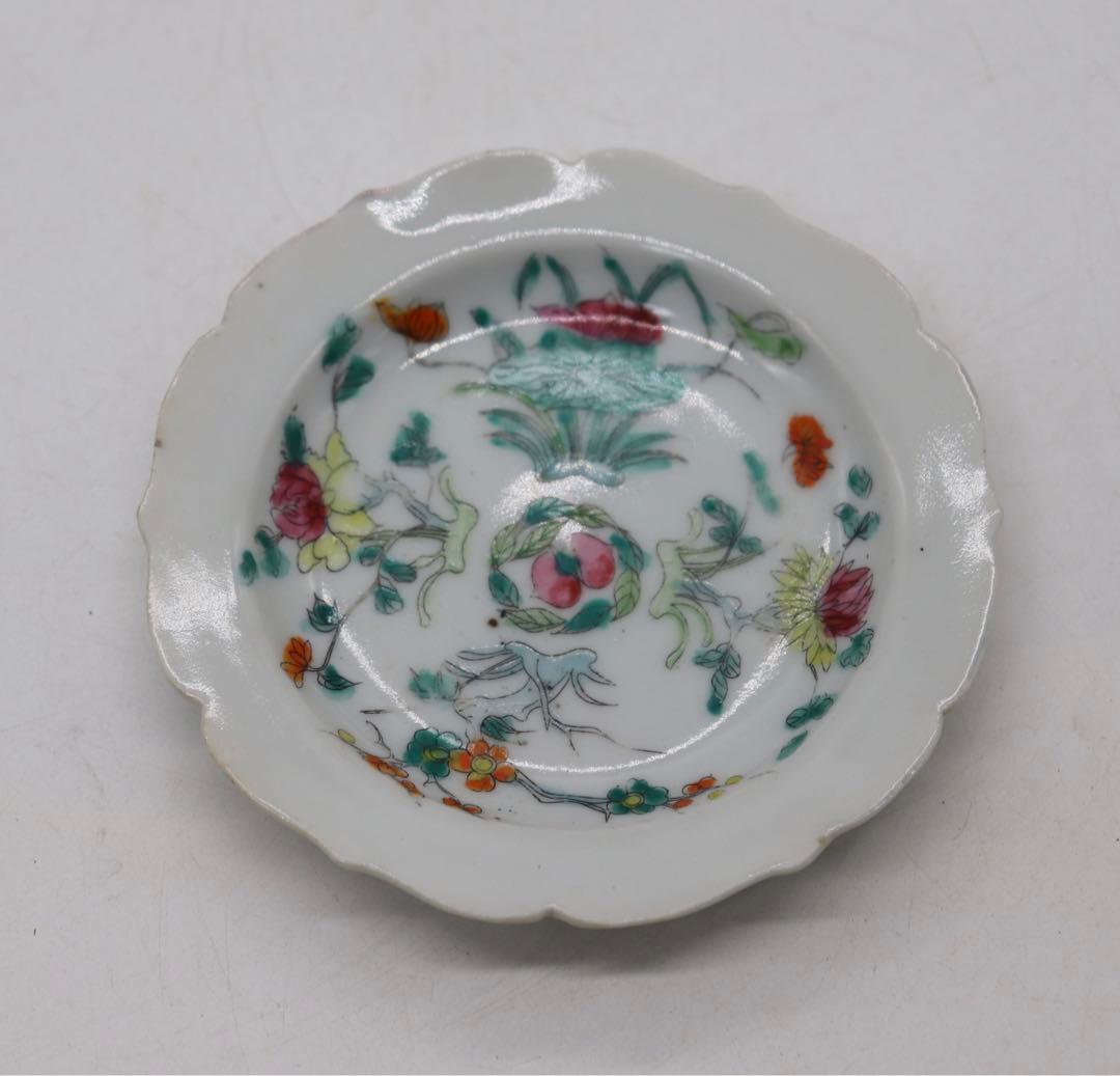 中国　清時代　粉彩花卉紋　花口小皿4点　送料込み0627