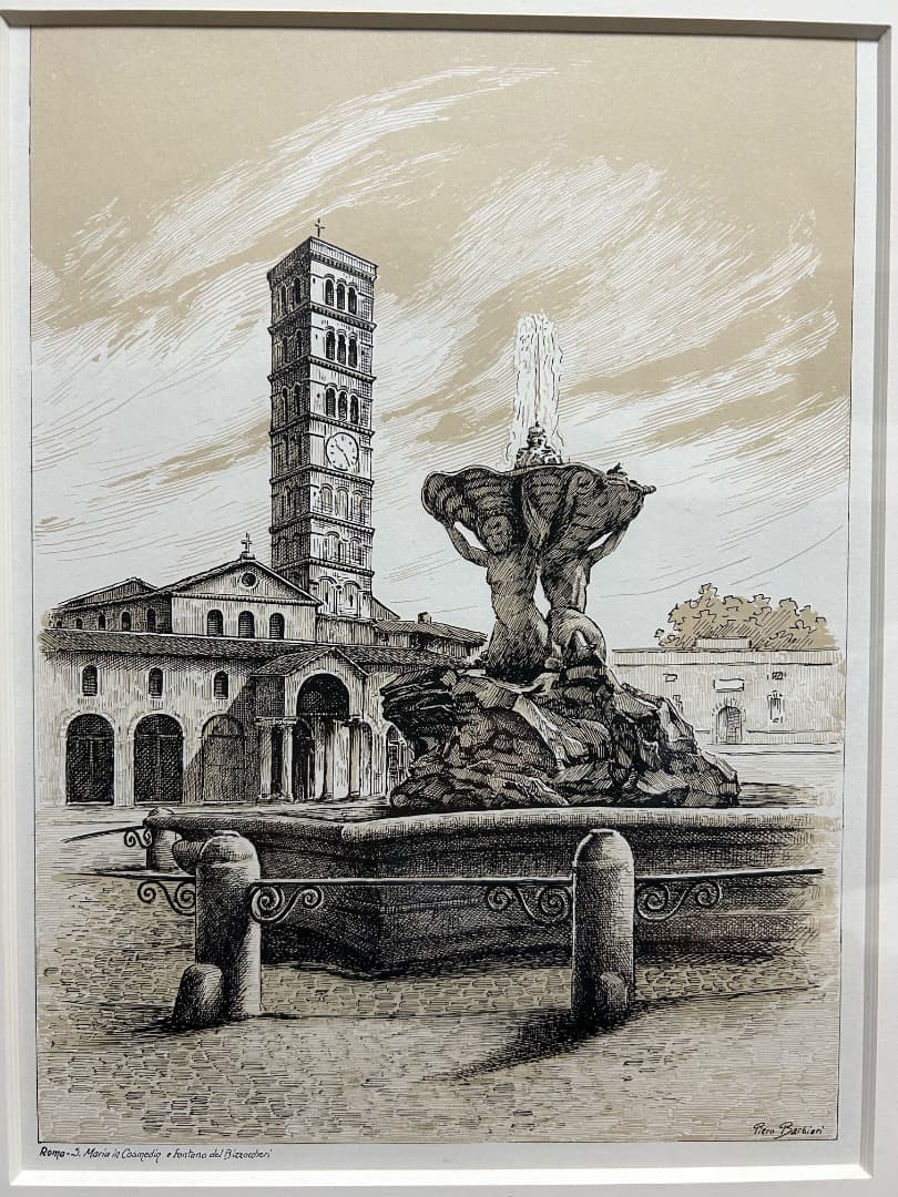 サンタ・マリア・イン・コスメディン教会とビッツァッケリの噴水 (版画)