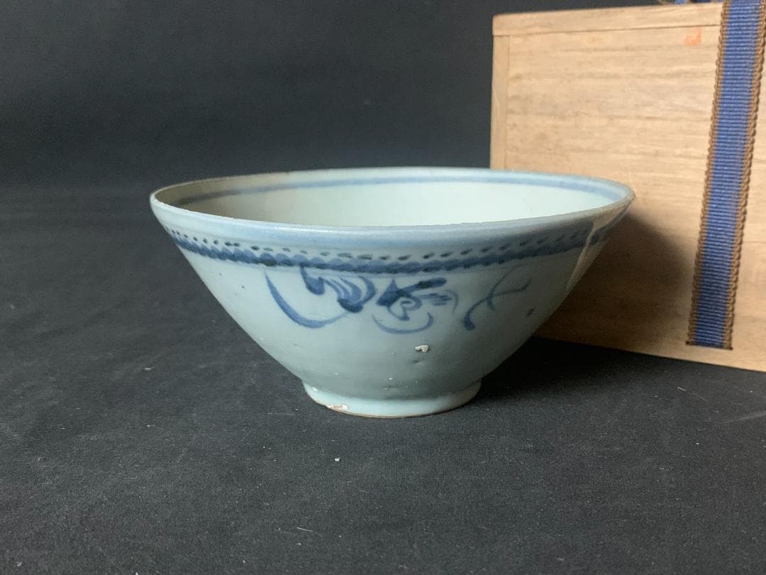 安南 宋胡録スンコロク 染付 花文 茶碗 茶道具 古陶器 16世紀頃