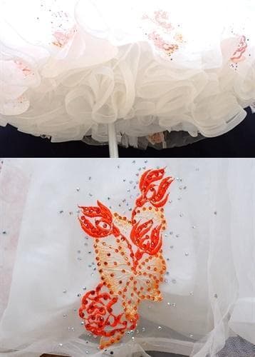 B1379★オフ白×オレンジ/チュール/ワンピ/スタンダードドレス☆社交ダンス