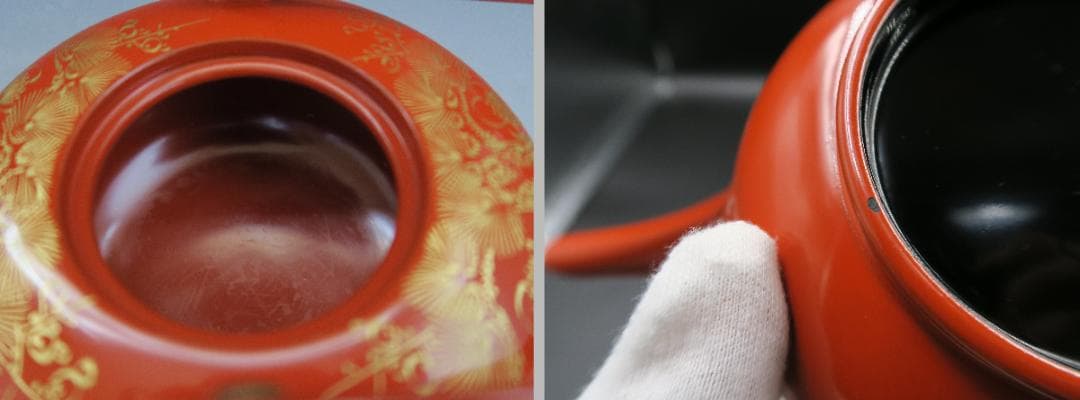 【輪島塗】屠蘇器 稲忠漆芸堂謹製 鶴亀松竹梅 沈金 洗朱 壱組 天然木 共箱