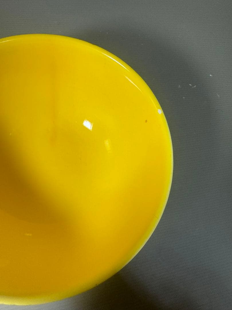 2518 黄交趾　紫花柄　黄色大鉢　菓子鉢