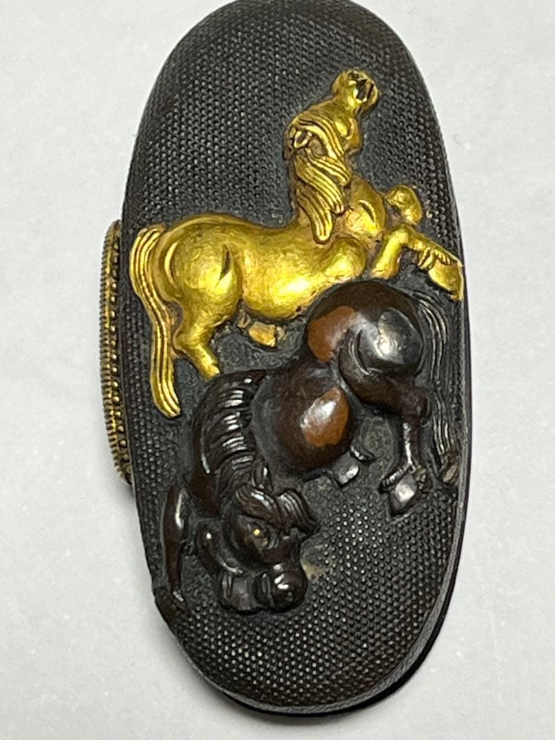 最終値下げ 金象嵌 縁頭 駿馬 刀装具 (刀剣 鐔 鍔 )