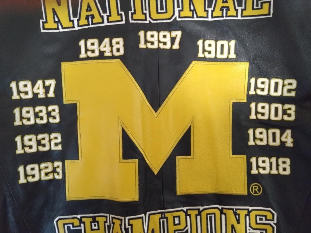 NFL NCAAフットボール　ミシガン・ウルヴァリンズ　ani革ジャン　ジップ