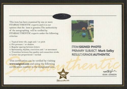 直筆サイン入り写真 マーク・セルビー スヌーカー選手/フレームなし/SA鑑定済