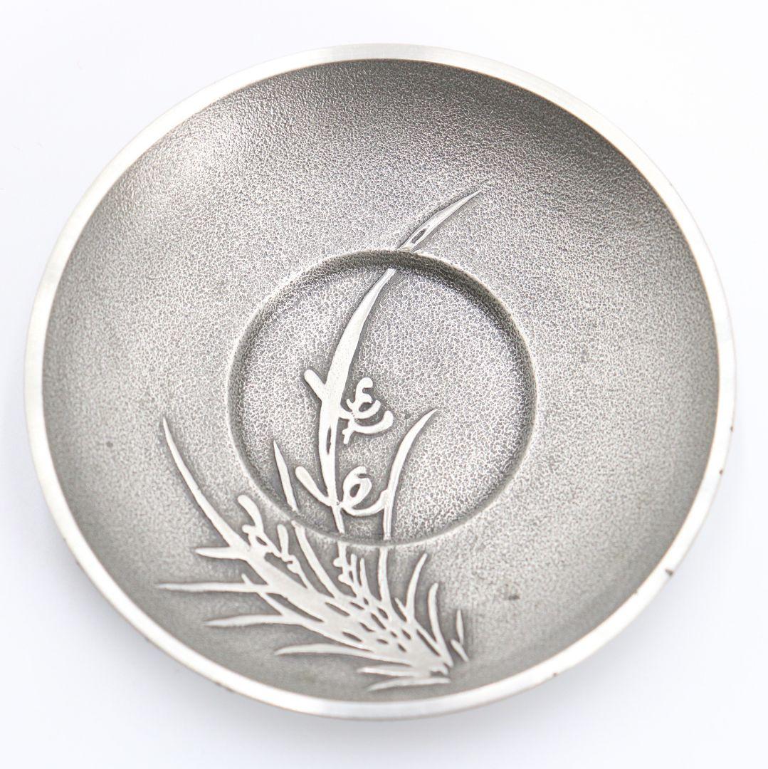 鍛栄造 純錫五君子文茶托 錫製 最上 工房 煎茶道具 共箱　C69