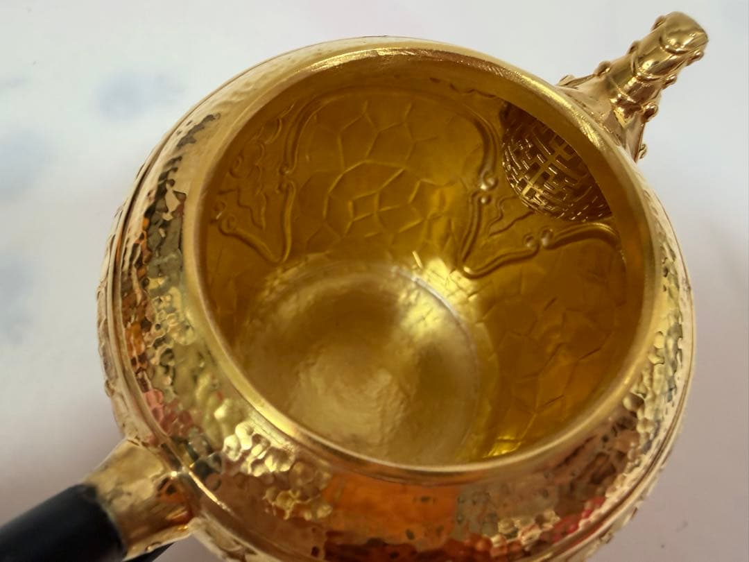 純銀製 饕餮文 獣口 金メッキ 急須 銀瓶 煎茶道具