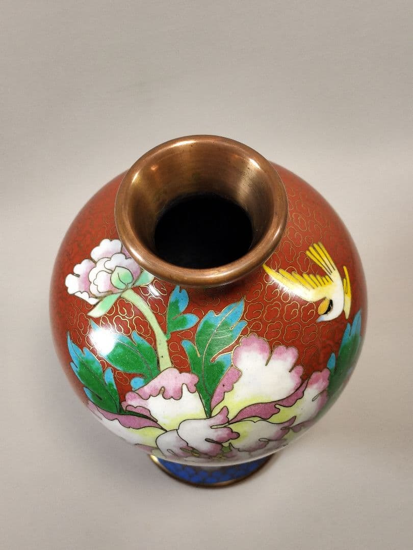 【未使用・美品】景泰藍 七宝焼 花瓶 壺 牡丹模様 20cm