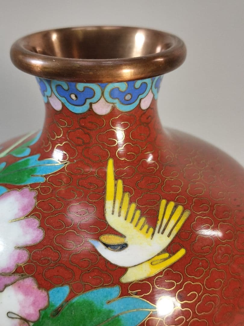 【未使用・美品】景泰藍 七宝焼 花瓶 壺 牡丹模様 20cm