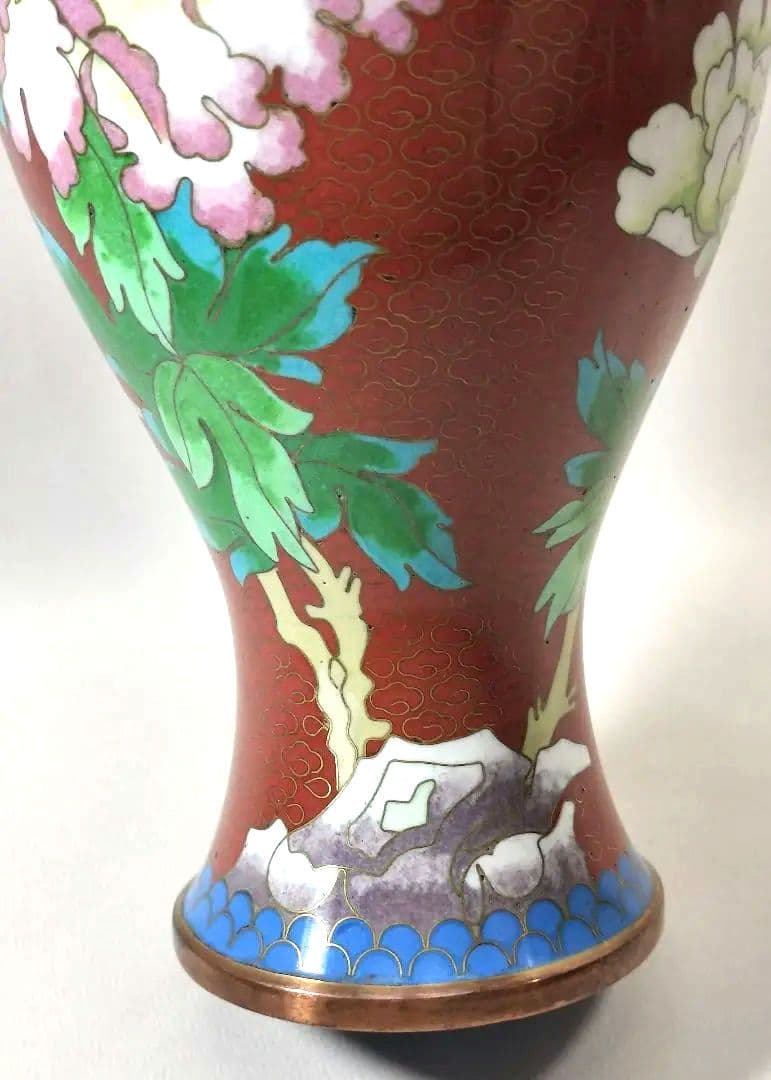 【未使用・美品】景泰藍 七宝焼 花瓶 壺 牡丹模様 20cm