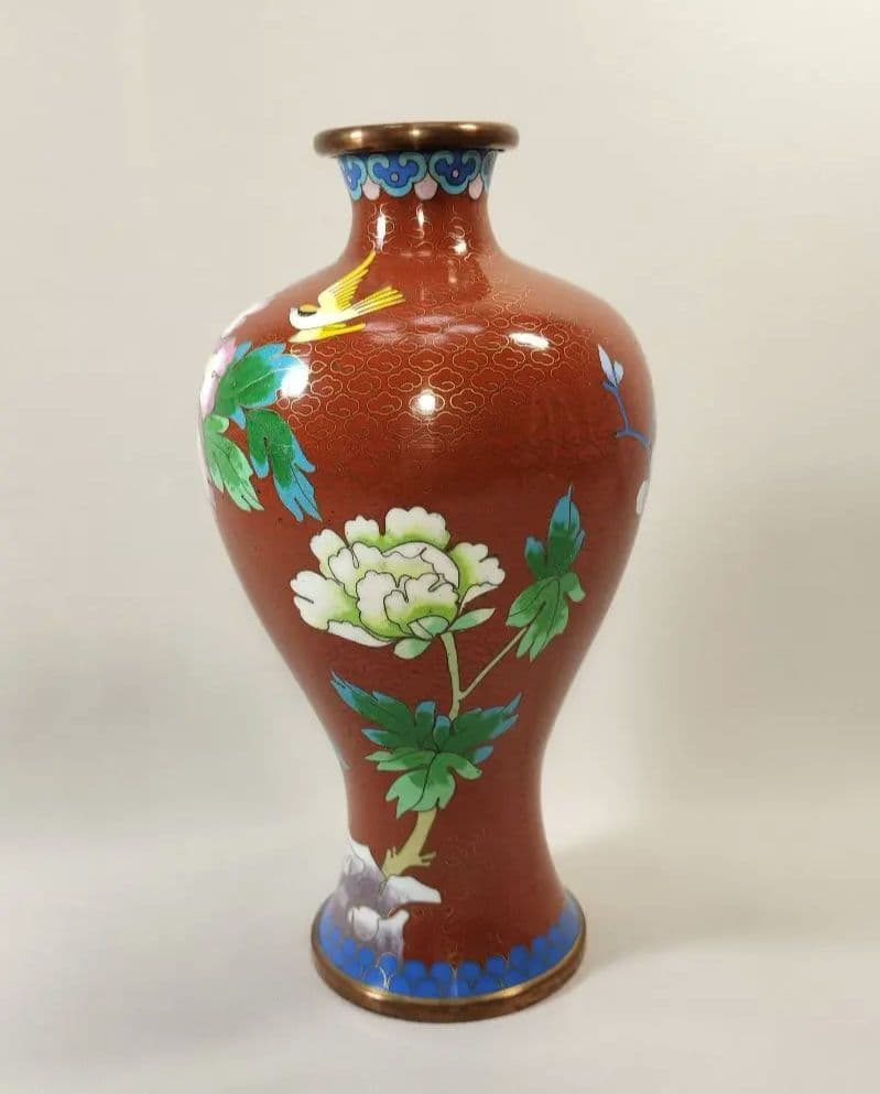 【未使用・美品】景泰藍 七宝焼 花瓶 壺 牡丹模様 20cm