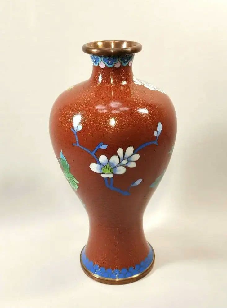 【未使用・美品】景泰藍 七宝焼 花瓶 壺 牡丹模様 20cm