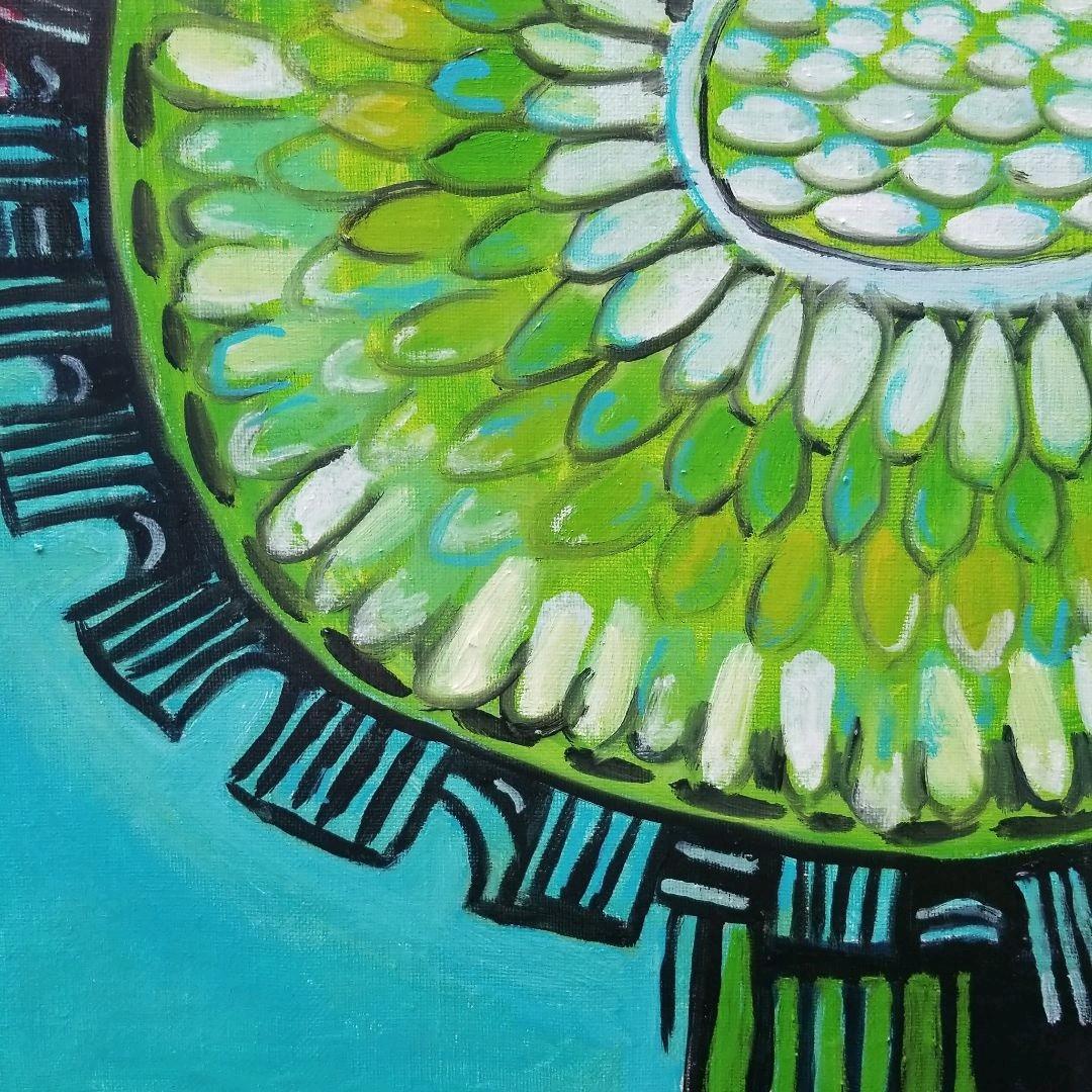 油絵　あらんぼん　小さな植物の中心部の世界　ボタニカルアート　ポップアート