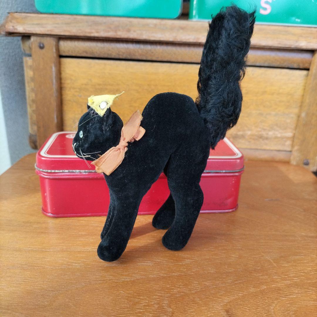 ビンテージ　シュタイフ　トム　キャット　黒猫　別珍製　高さ１０cm　②
