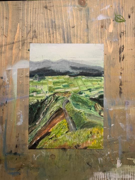 【パステル原画 A5 2枚セット】天空の道（熊本地震前後の阿蘇）