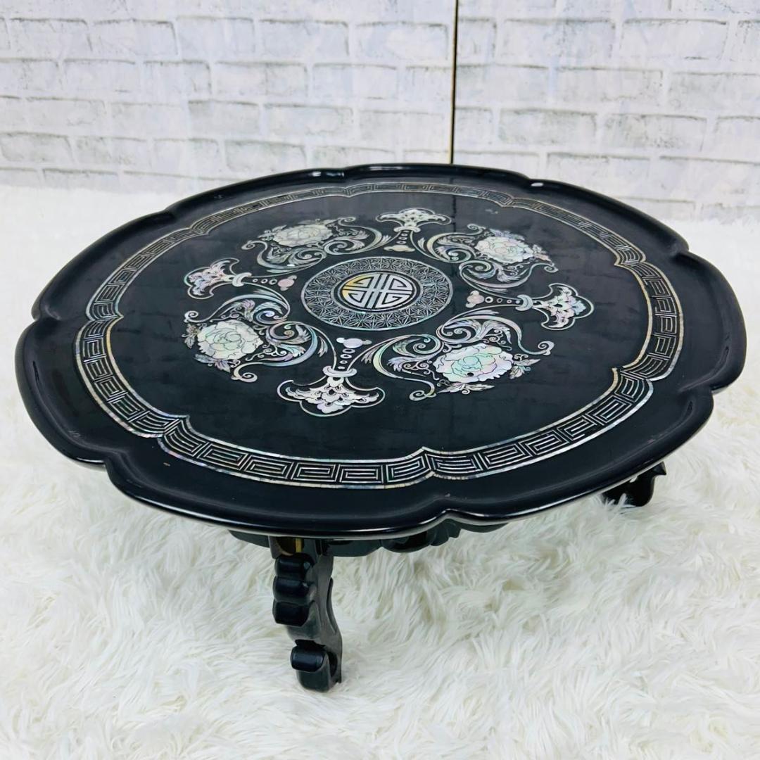 螺鈿細工 アンティーク テーブル 木製 黒塗り 収納 家具 インテリア