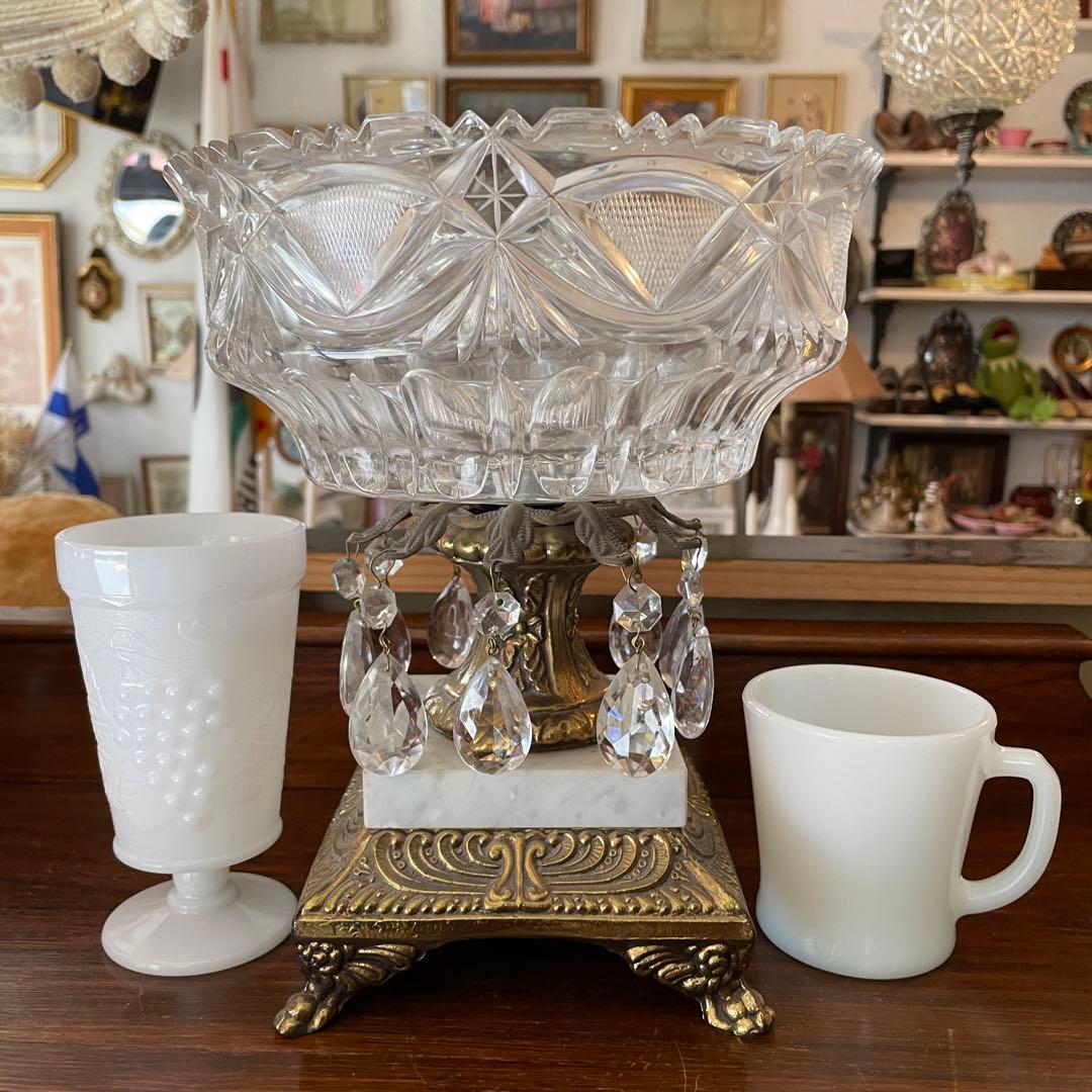 豪華！40s〜50sアメリカアンティーク　大理石&クリスタル付き大型ガラス容器