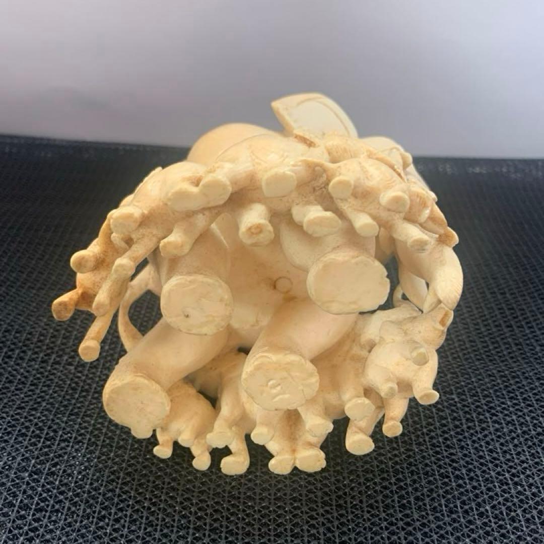 極上　親子象　置物　722g 細密彫刻　送料込み