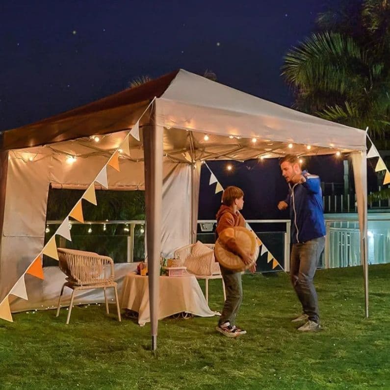 タープテント　2m　ワンタッチテント　耐水　UVカット　3段階調節 横幕付き