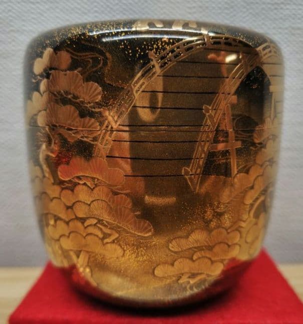 送料込【逢絢亭】茶道具 大棗 加賀塗 住吉蒔絵 内梨地 木製 芝野紫光 共箱入り