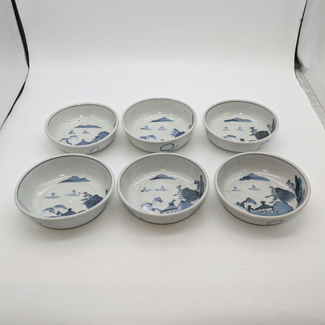 江戸末期 古伊万里 くらわんか皿 染付山水図 食器 有田焼 伊万里焼 中鉢 小鉢