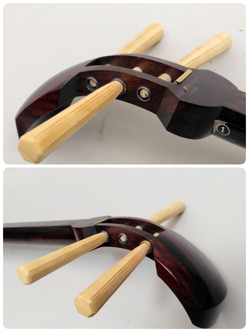 C059 【中古】三味線（子持ち綾杉／金細／二本溝）ケース・付属あり／修理前提