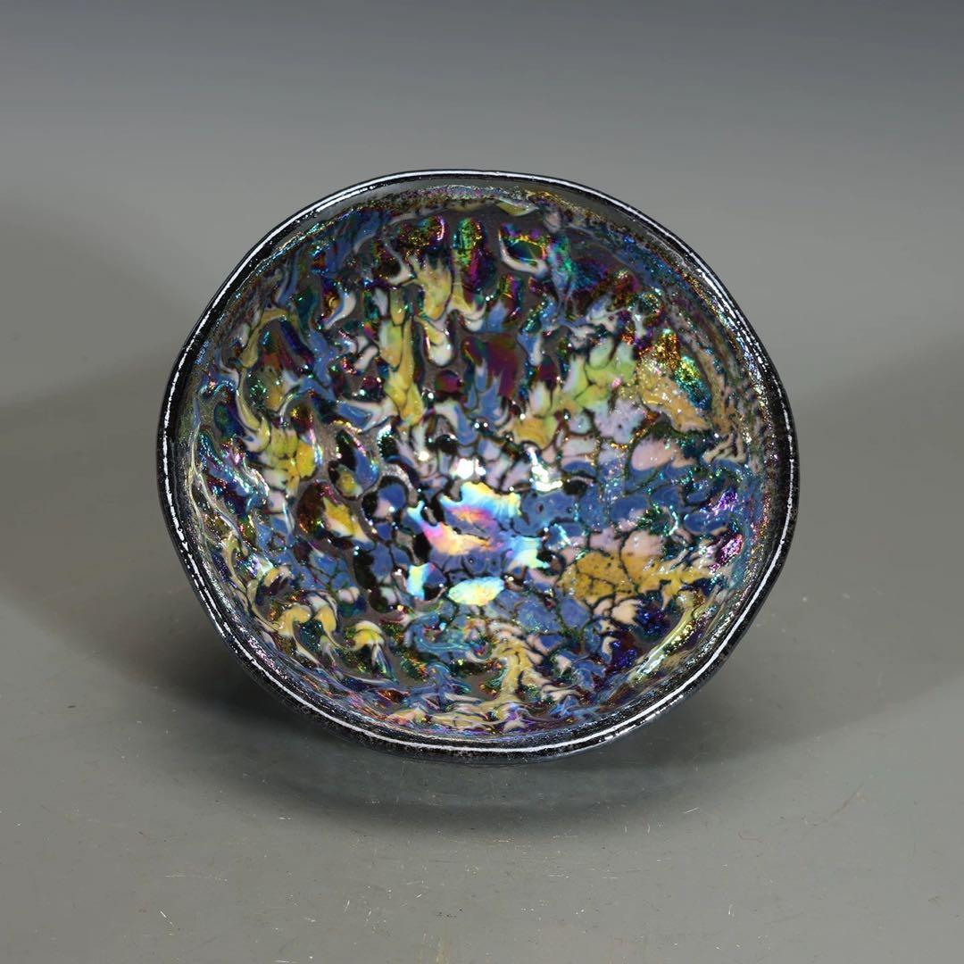 建窯 建盞 窯変 七彩光 茶碗 中国陶磁 天目茶碗 風 合口付き