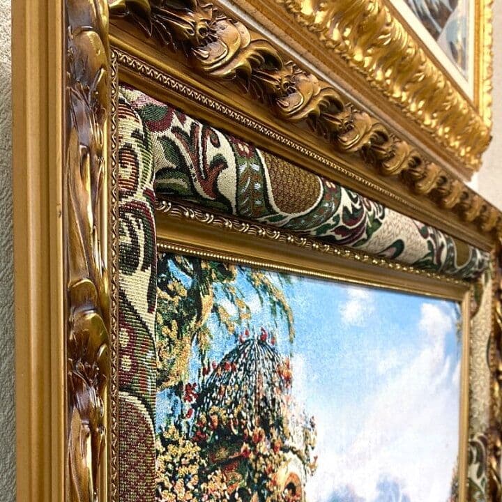 絵画　風景画　フランス・ゴブラン織り使用　良質キャンバス　豪華　金枠　額絵
