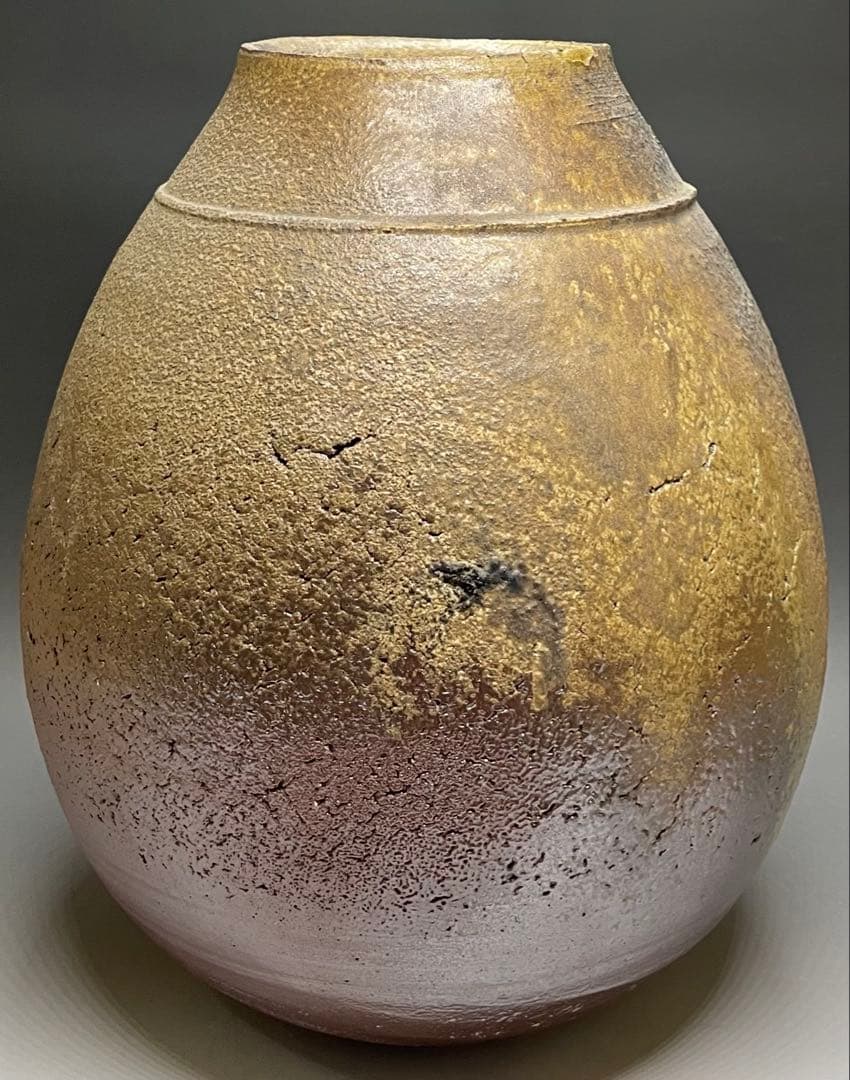 吉本正　備前花器　大作 　32cm 　共箱(四方桟盛蓋) 　共布　栞　LY2