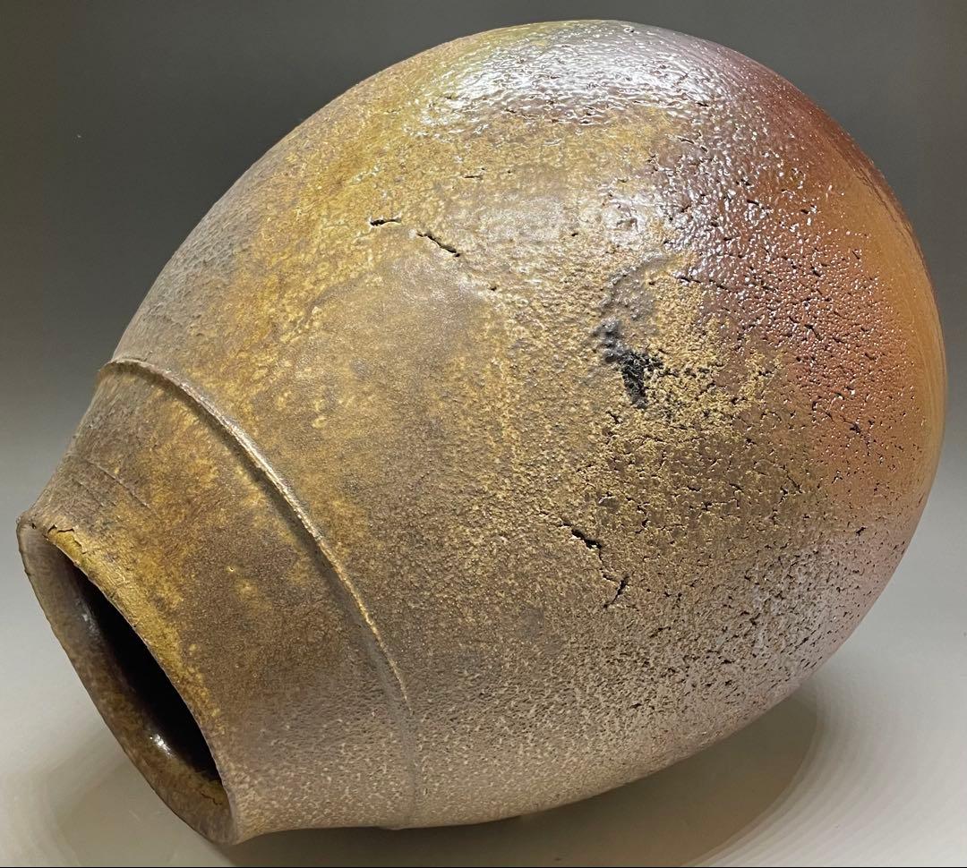 吉本正　備前花器　大作 　32cm 　共箱(四方桟盛蓋) 　共布　栞　LY2