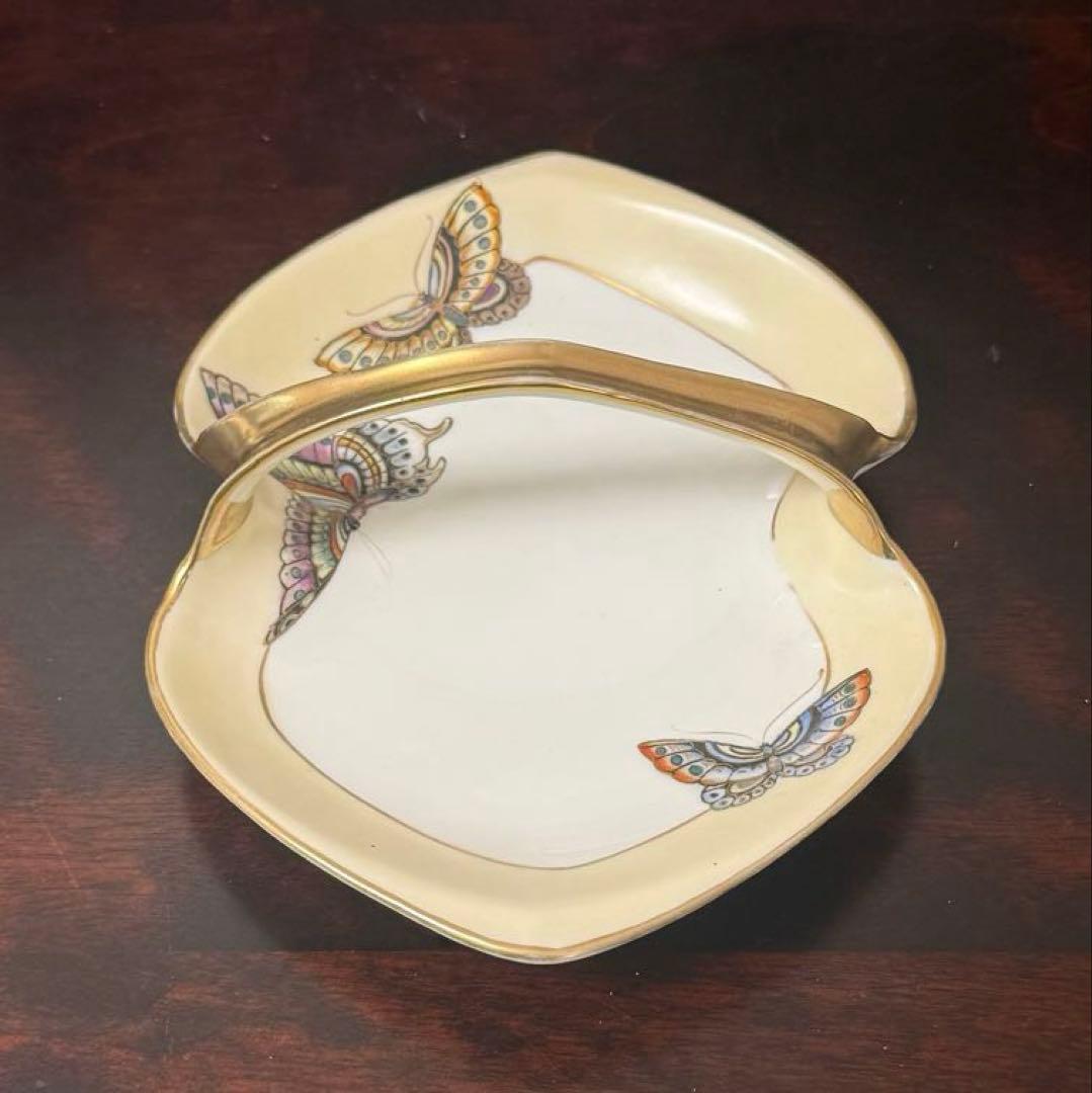 【100年モノ】オールドノリタケ センターハンドル皿 蝶文 M-NIPPON印