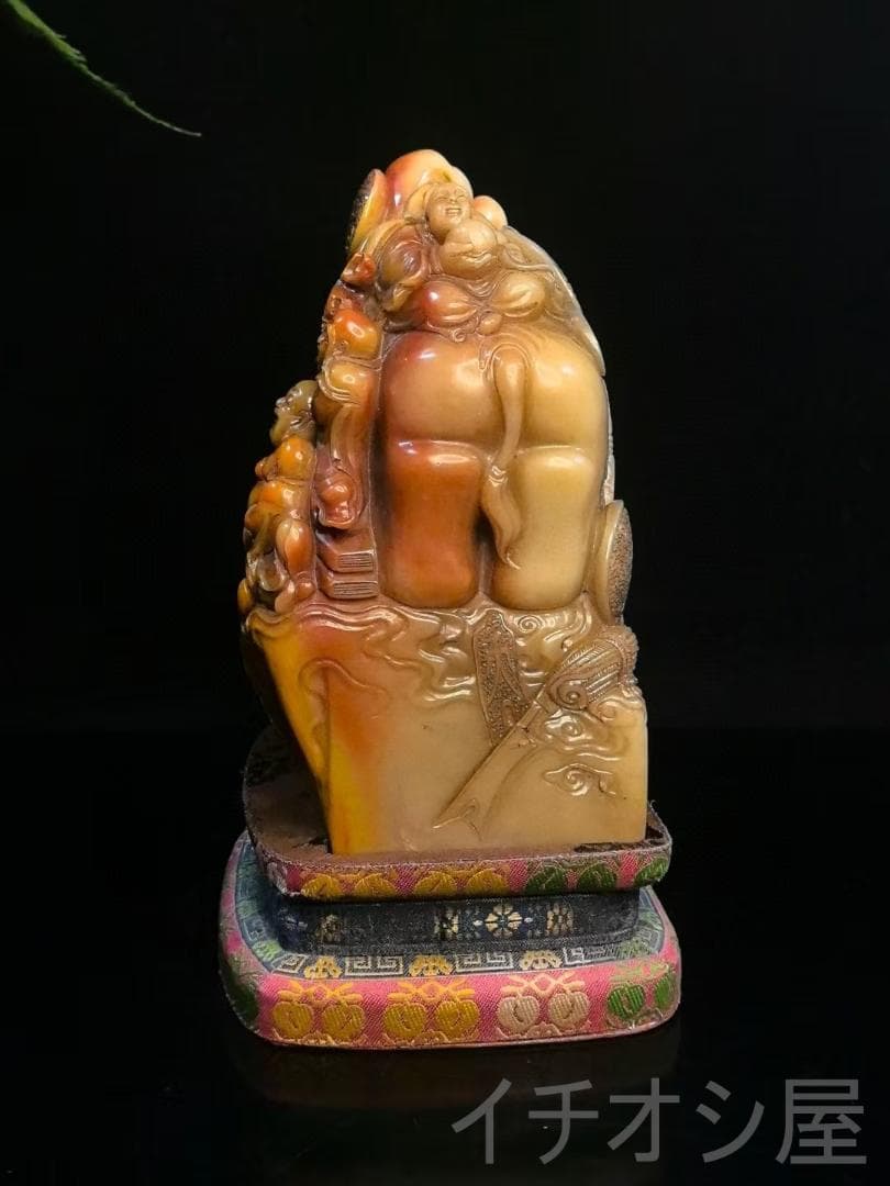 【羅漢賜宝・財富双全】印章・寿山石极品水晶三彩田黄石｜仏教神像彫刻印鑑｜丁敬作款