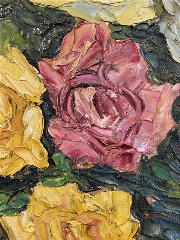 「真作」岡部忠之『薔薇 』静物画　油彩画　額装　サイン有り　10号