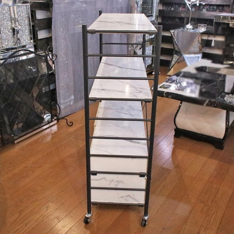 大理石柄 引出し付シェルフ マーブルホワイト 収納 飾り棚 399-2727