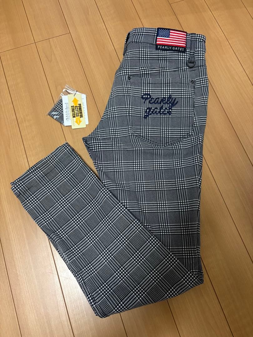 パーリーゲイツ 裏起毛 千鳥 チェック パンツ サイズ4 M相当 星条旗