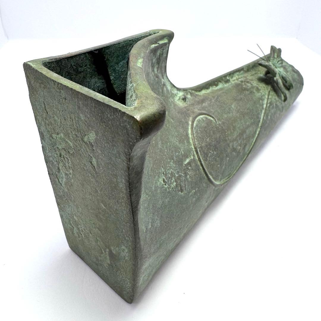 未使用 大森孝志 瑞峰堂 青銅 陽だまり 蝶 花瓶 花器 共箱 説明書 高岡銅器