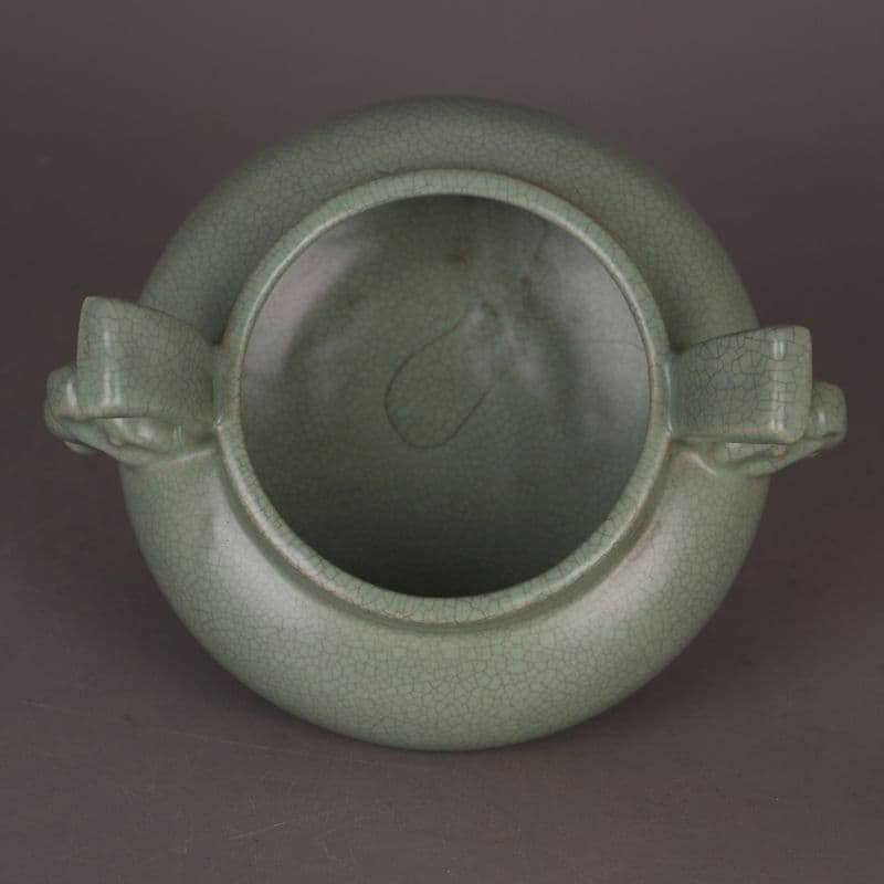 宋汝窯 青釉双耳竜頭三足香炉  景徳鎮 陶磁器 装飾品 現代工芸品 美術品 置物