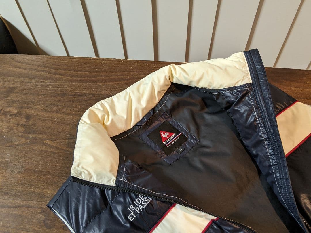 ルコック　ゴルフ　ダウンベスト　ナイロン　ウェア　デサント　アウター　紺　防寒